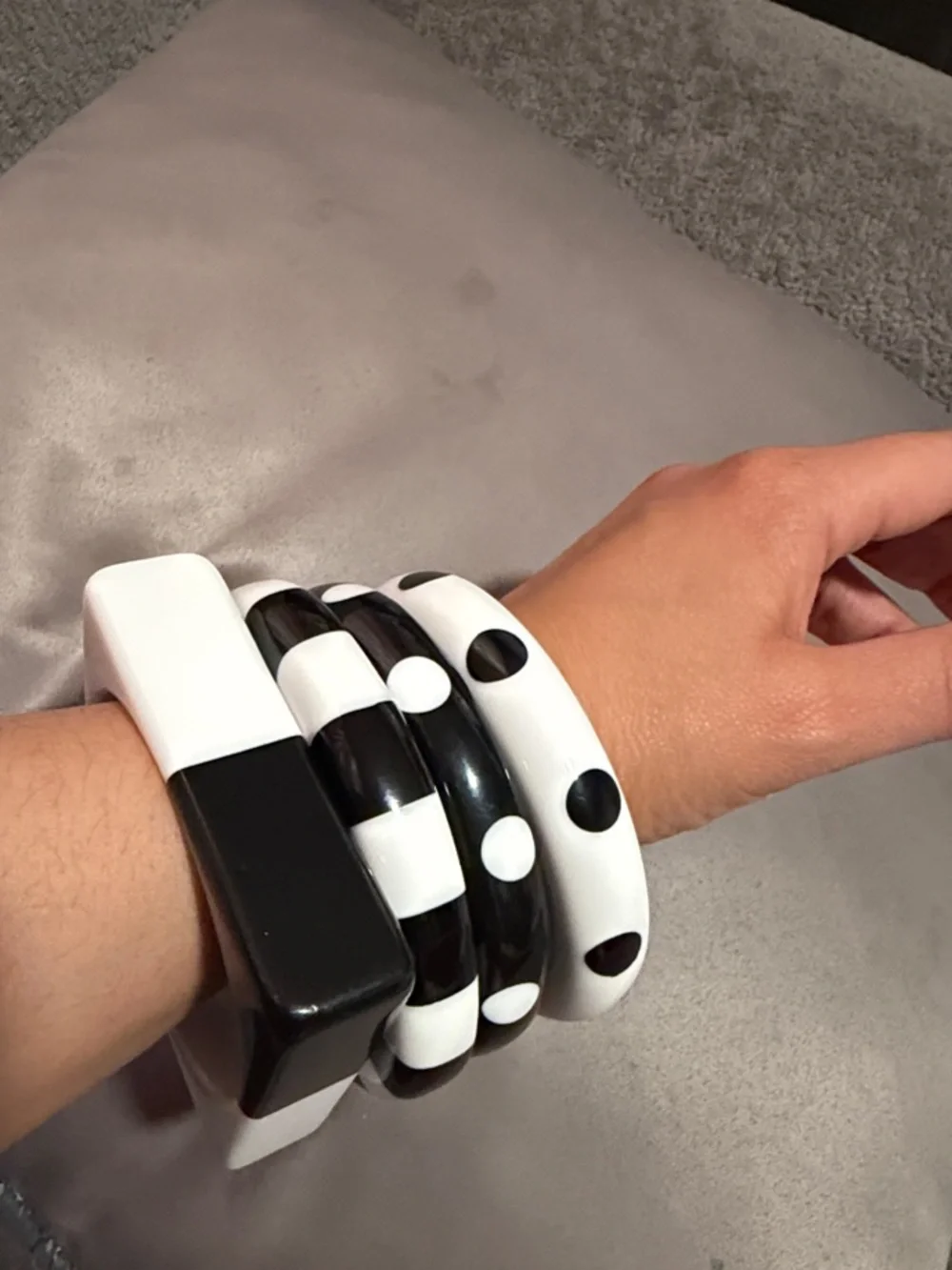Monochrome Black & White Wristband Set - Fashion Clip & Bangles